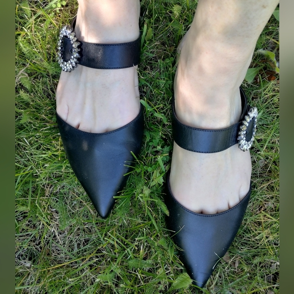 EUC Michael Kors Viola Ballet Mule Flat Black with Rhinestone Buckle - Picture 9 of 9